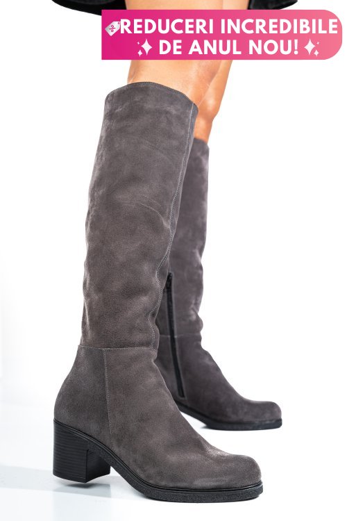Cizme gri piele naturala intoarsa 8s7700