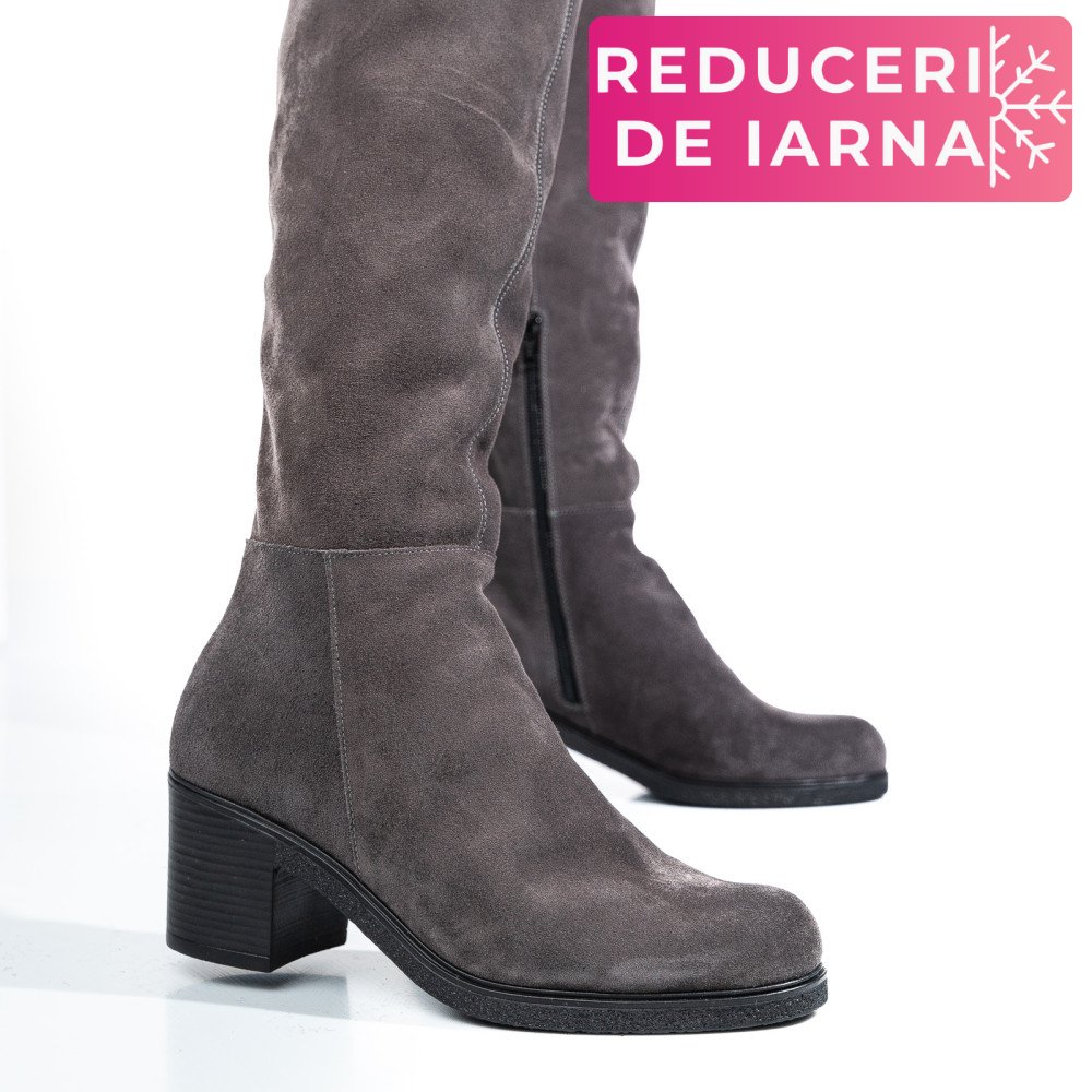 CIZME GRI PIELE NATURALA INTOARSA 8S7700