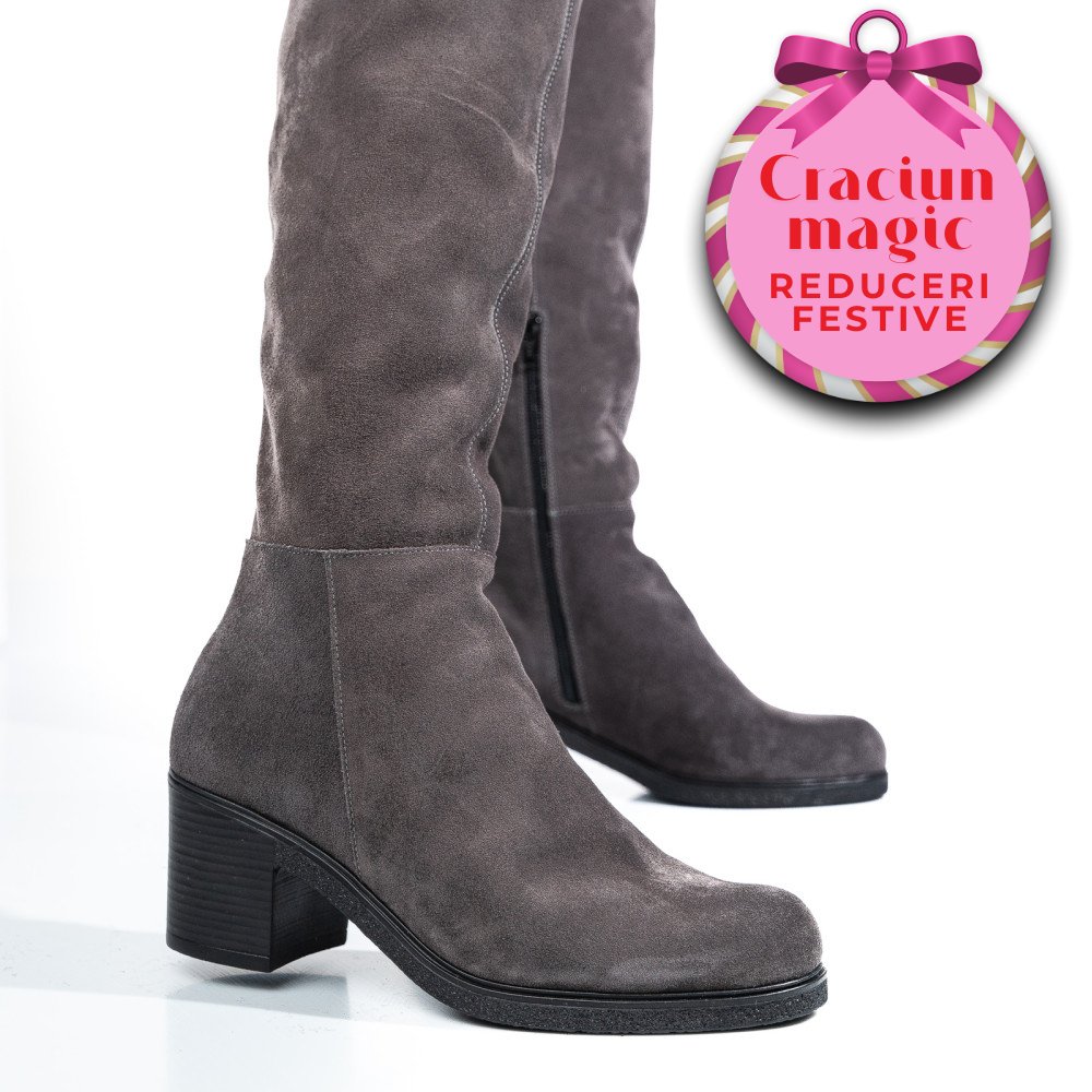 CIZME GRI PIELE NATURALA INTOARSA 8S7700