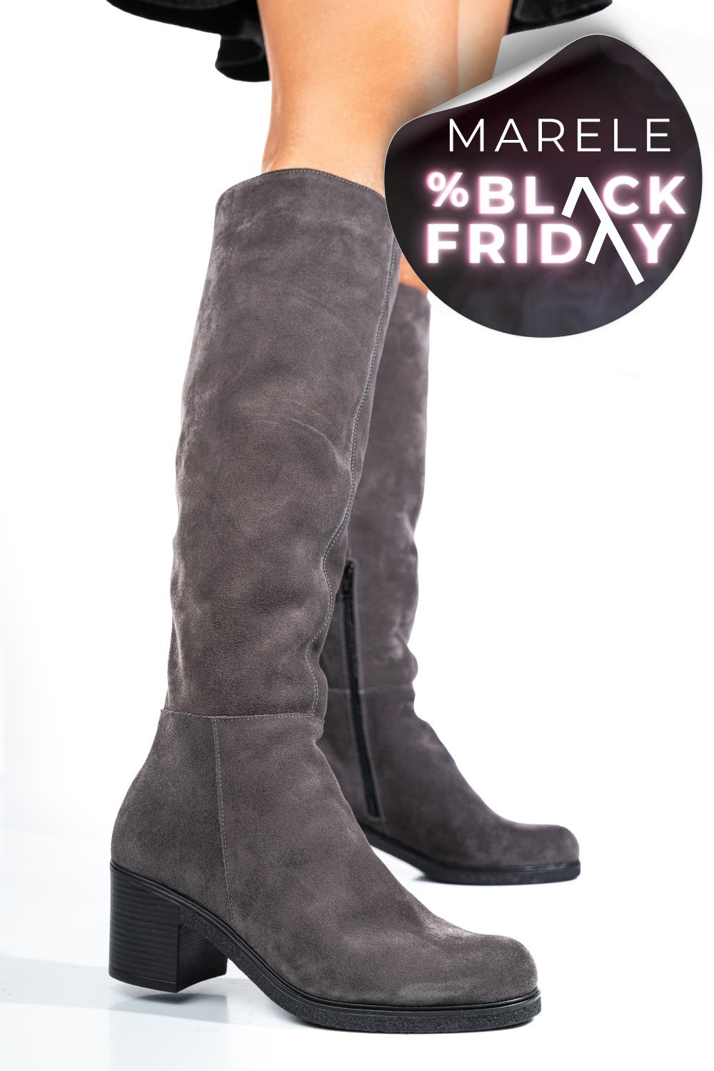 CIZME GRI PIELE NATURALA INTOARSA 8S7700