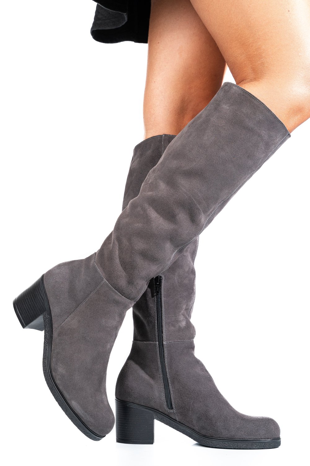 CIZME GRI PIELE NATURALA INTOARSA 8S7700