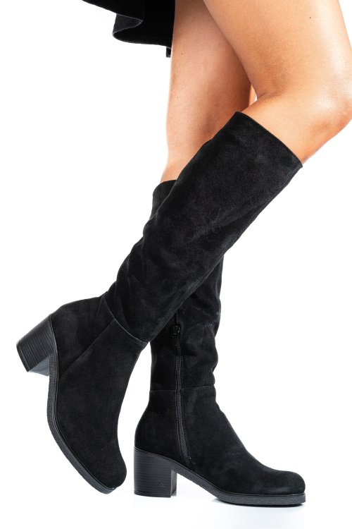 Cizme negre piele naturala intoarsa 8s7700