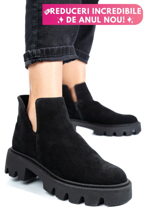 Ghete negre piele naturala intoarsa 0s7724