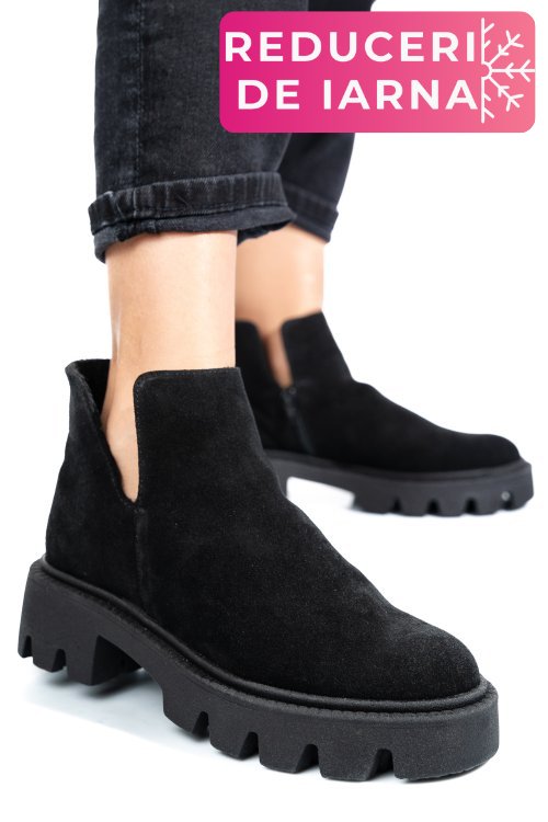 Ghete negre piele naturala intoarsa 0s7724