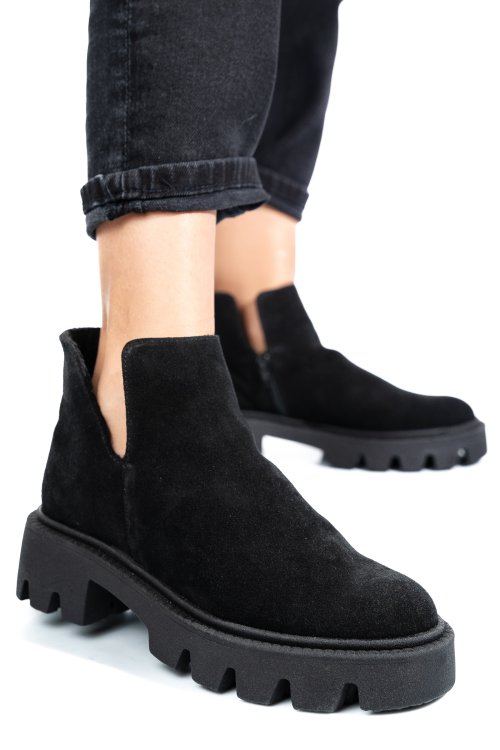 Ghete negre piele naturala intoarsa 0s7724