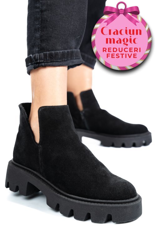 Ghete negre piele naturala intoarsa 0s7724