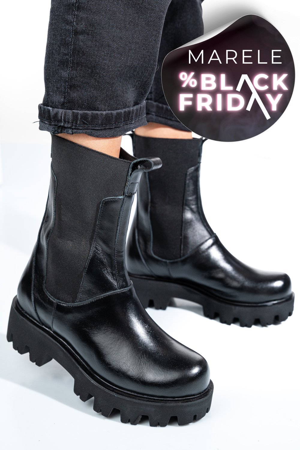 GHETE NEGRE PIELE NATURALA 7S77628B