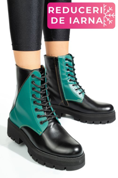 Ghete negru verde piele naturala 1s7731