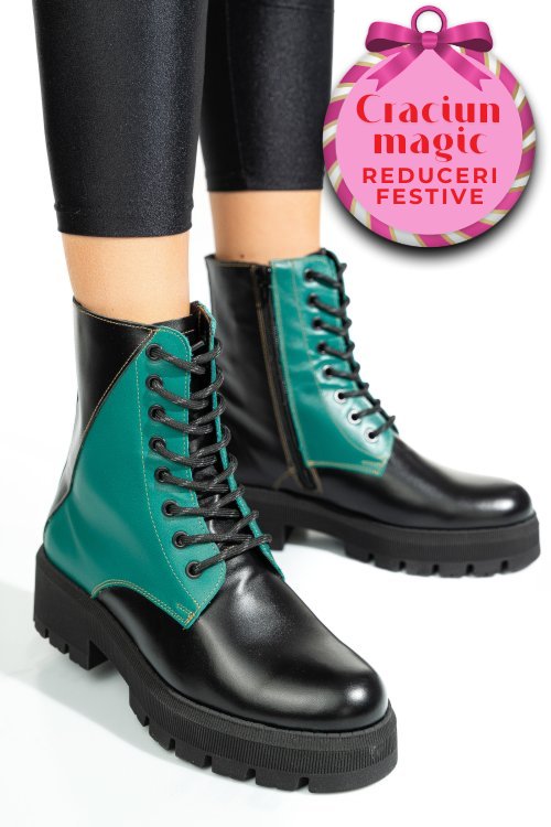 Ghete negru verde piele naturala 1s7731