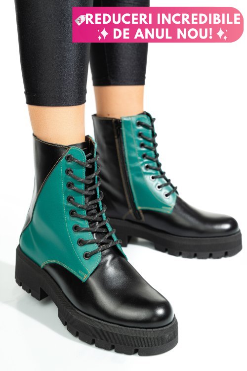 Ghete negru verde piele naturala 1s7731