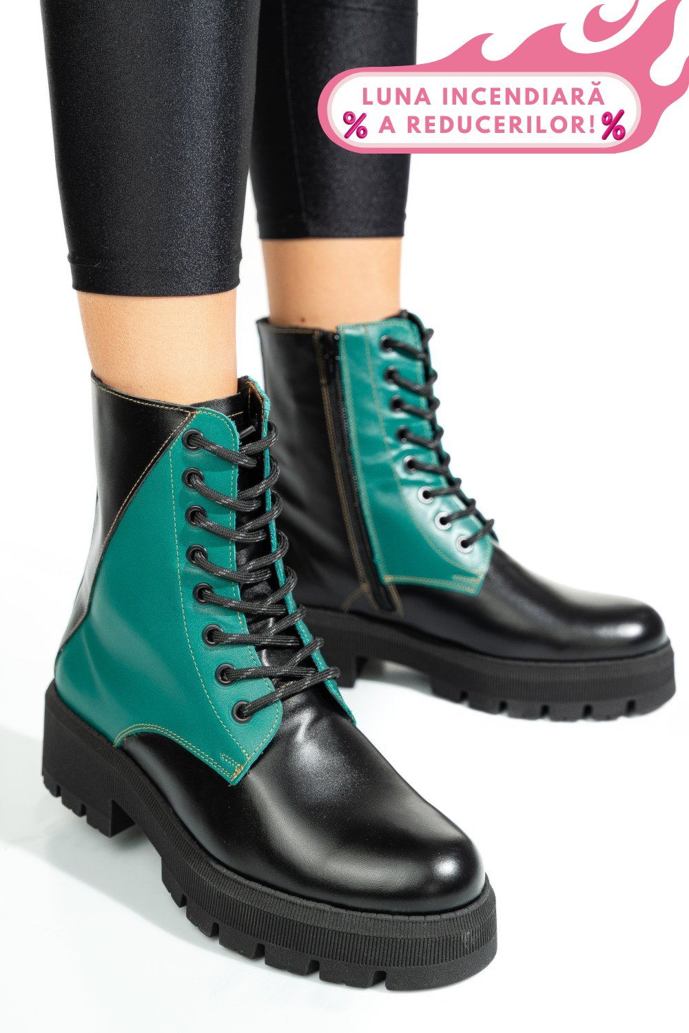 GHETE NEGRU VERDE PIELE NATURALA 1S7731