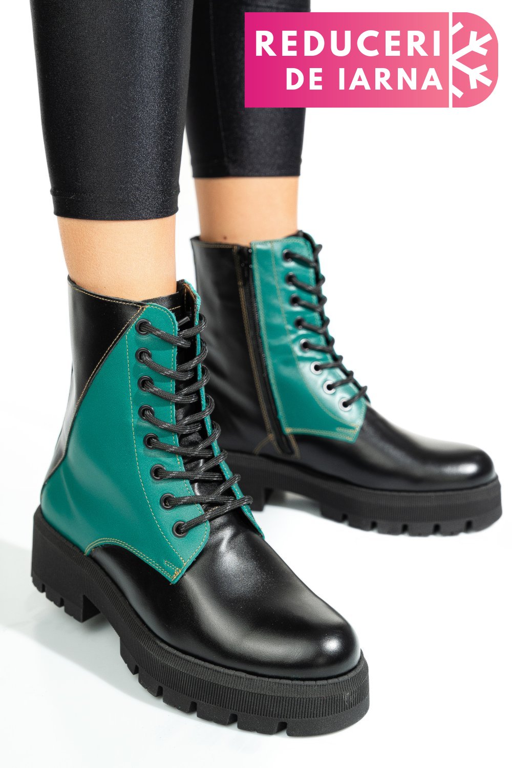 GHETE NEGRU VERDE PIELE NATURALA 1S7731