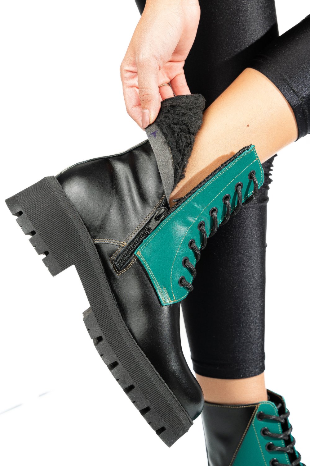 GHETE NEGRU VERDE PIELE NATURALA 1S7731