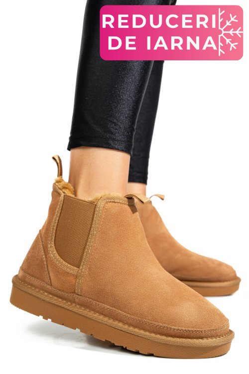 Ghete dama imblanite piele naturala intoarsa maro 1s77208