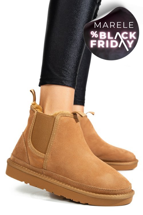 Ghete dama imblanite piele naturala intoarsa maro 1s77208