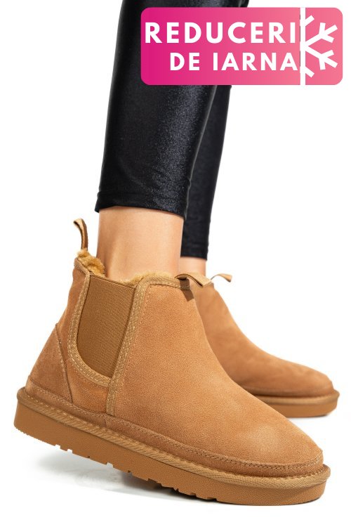 Ghete dama imblanite piele naturala intoarsa maro 1s77208