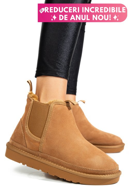 Ghete dama imblanite piele naturala intoarsa maro 1s77208