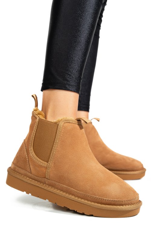 Ghete dama imblanite piele naturala intoarsa maro 1s77208