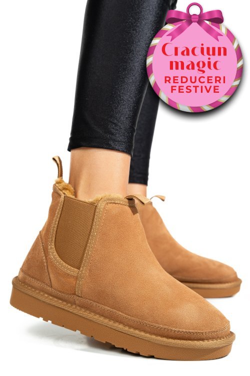 Ghete dama imblanite piele naturala intoarsa maro 1s77208