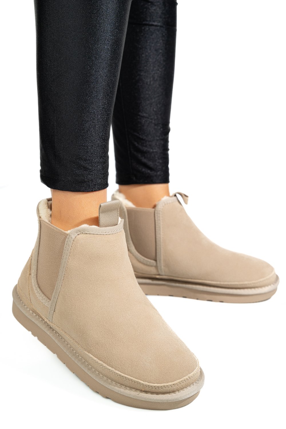 GHETE DAMA IMBLANITE PIELE NATURALA INTOARSA BEJ 1S77208