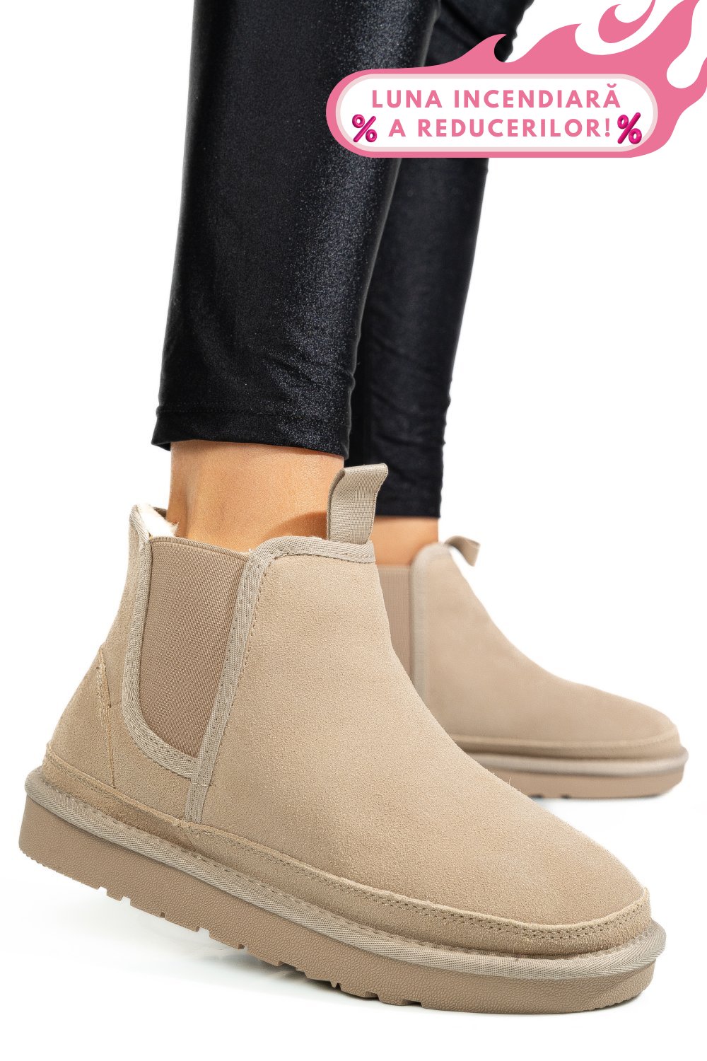 GHETE DAMA IMBLANITE PIELE NATURALA INTOARSA BEJ 1S77208