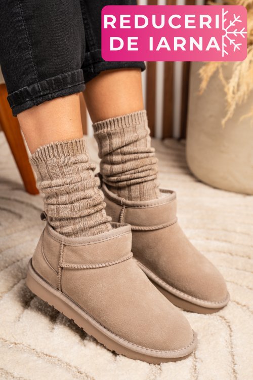 Ghete dama imblanite piele naturala intoarsa taupe 1s771200