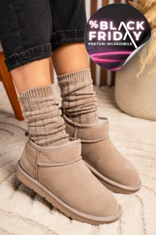 Ghete dama imblanite piele naturala intoarsa bej 1s771200