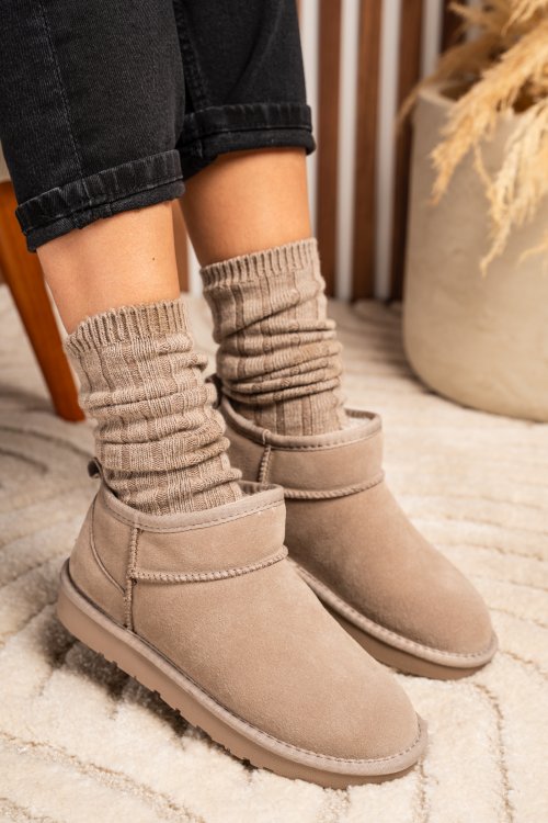 Ghete dama imblanite piele naturala intoarsa bej 1s771200