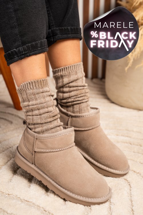 Ghete dama imblanite piele naturala intoarsa bej 1s771200