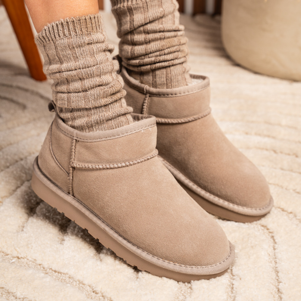 GHETE DAMA IMBLANITE PIELE NATURALA INTOARSA BEJ 1S771200