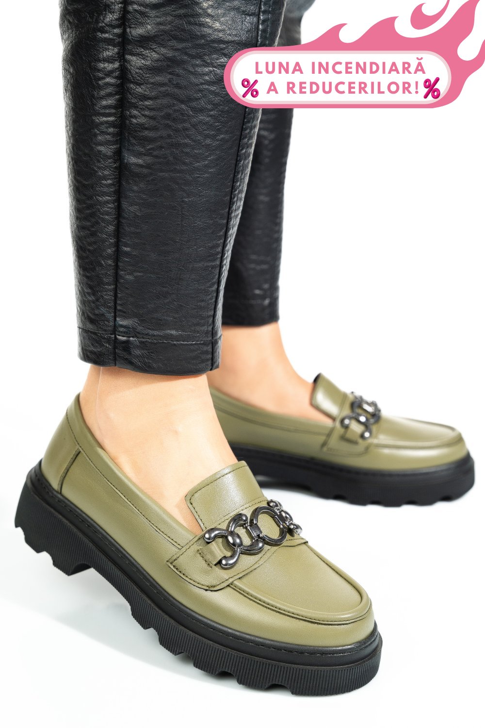 PANTOFI OLIVE PIELE NATURALA APCKD5402
