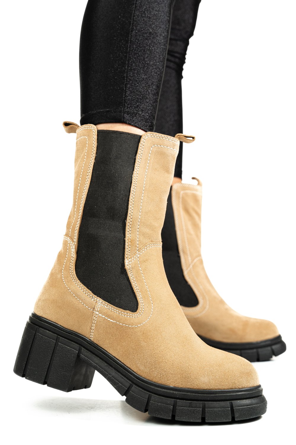 GHETE TAUPE PIELE NATURALA INTOARSA 1S770603