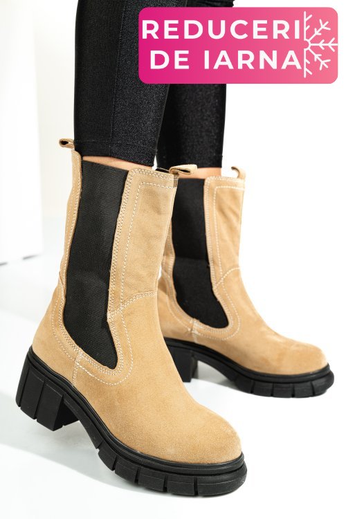 Ghete taupe piele naturala intoarsa 1s770603