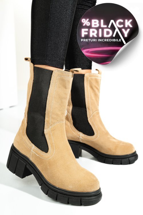 Ghete taupe piele naturala intoarsa 1s770603