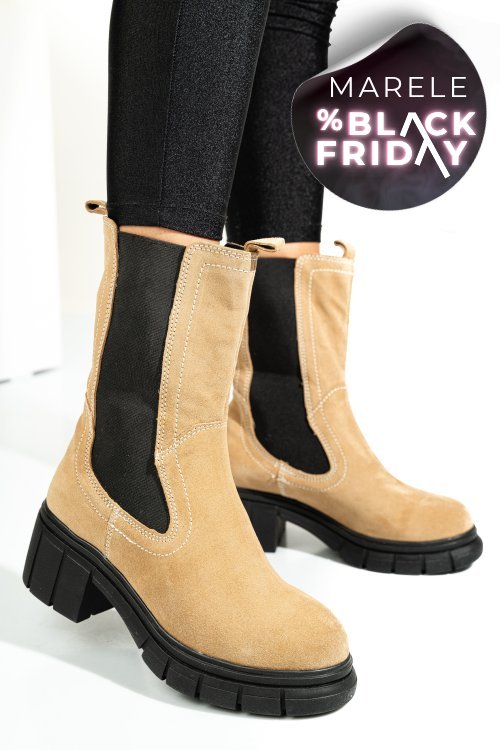 Ghete taupe piele naturala intoarsa 1s770603