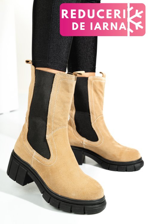 Ghete taupe piele naturala intoarsa 1s770603