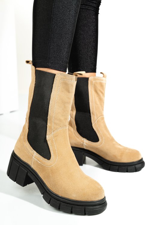 Ghete taupe piele naturala intoarsa 1s770603