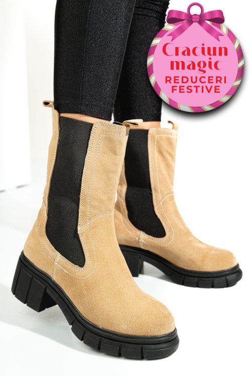 Ghete taupe piele naturala intoarsa 1s770603