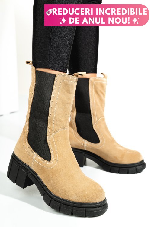 Ghete taupe piele naturala intoarsa 1s770603