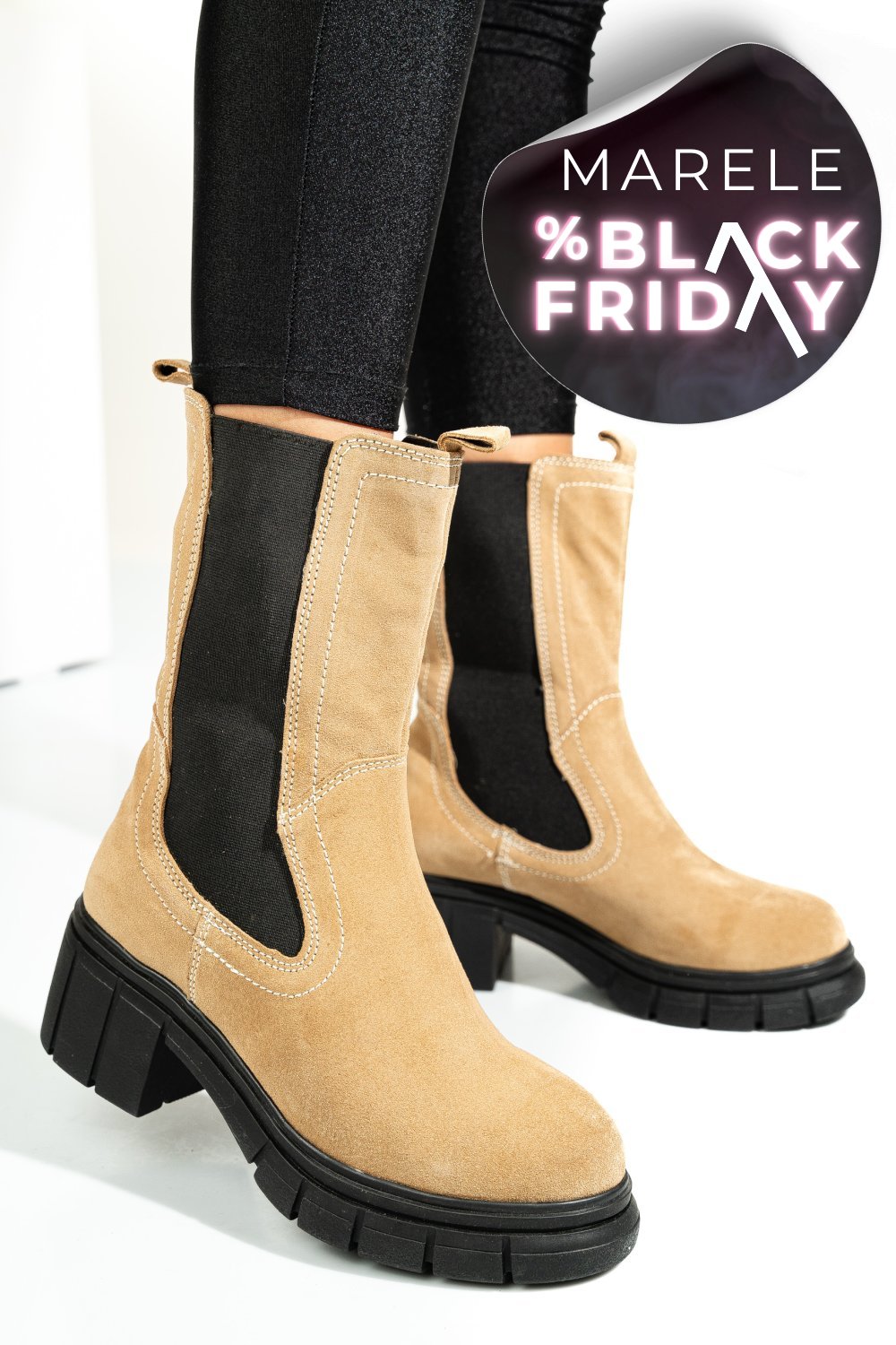 GHETE TAUPE PIELE NATURALA INTOARSA 1S770603