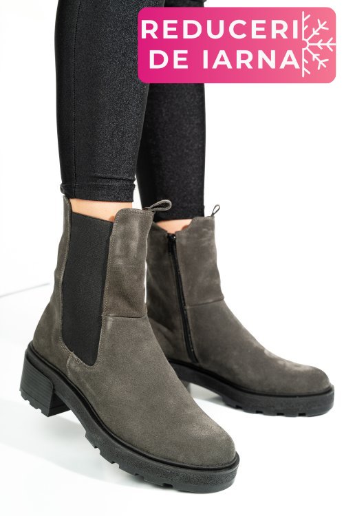 Ghete gri piele naturala intoarsa 2s7724