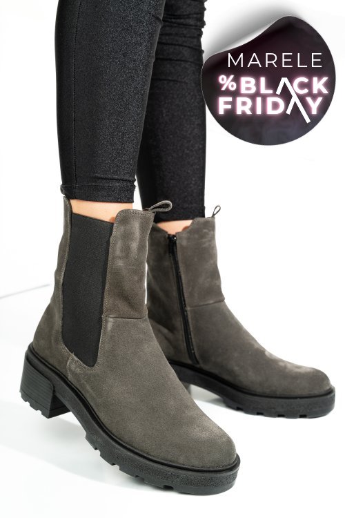 Ghete gri piele naturala intoarsa 2s7724