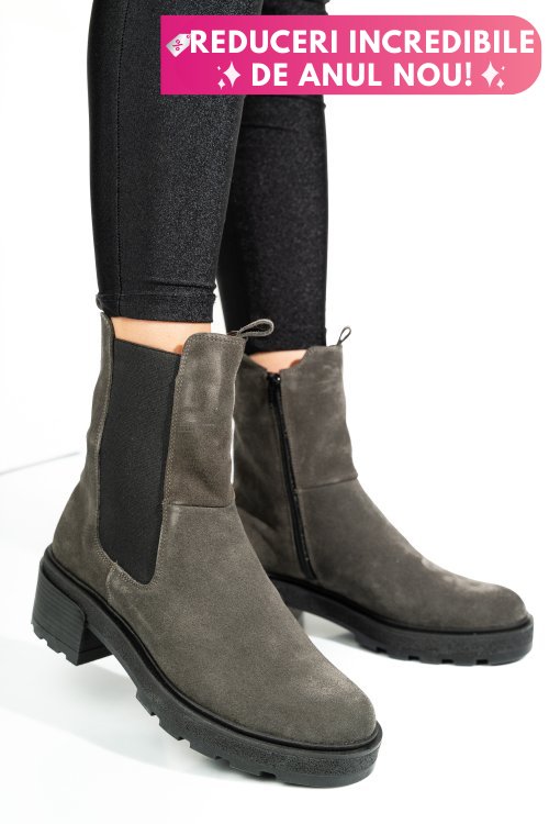 Ghete gri piele naturala intoarsa 2s7724