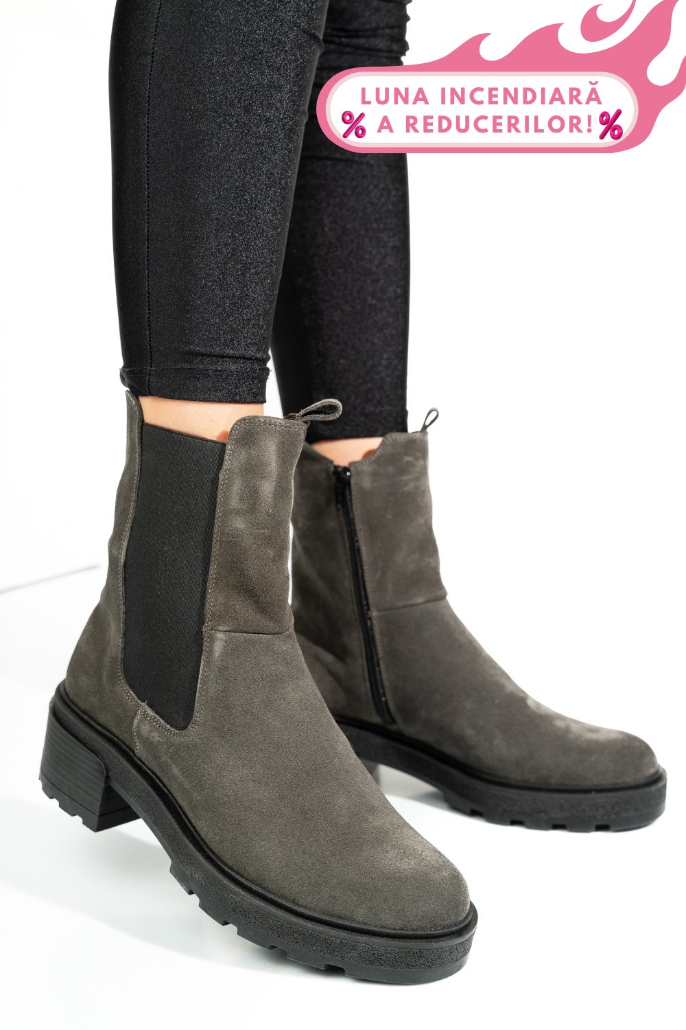 GHETE GRI PIELE NATURALA INTOARSA 2S7724