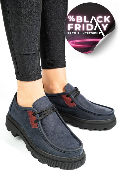 Pantofi bleumarin piele naturala nabuk apckd-9524