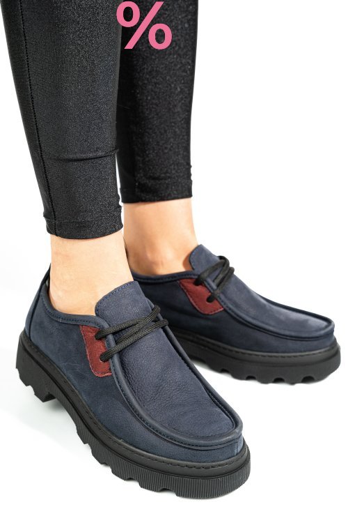 Pantofi bleumarin piele naturala nabuk apckd-9524