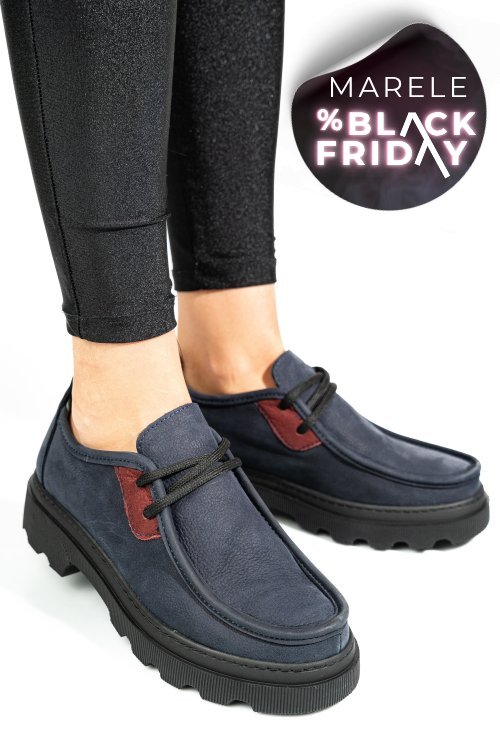 Pantofi bleumarin piele naturala nabuk apckd-9524