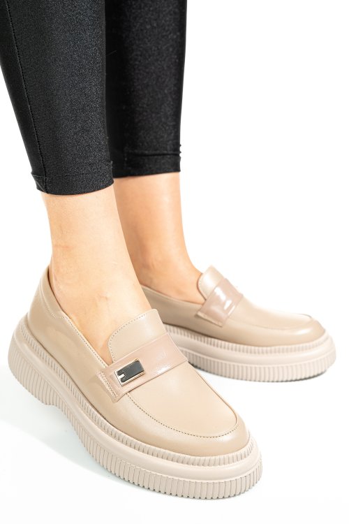 Mocasini bej piele naturala 2s7751619np