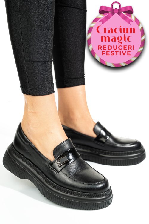 Mocasini negri piele naturala 2s7751619np