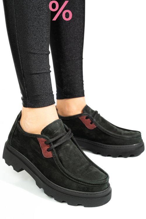 Pantofi negri piele naturala nabuk apckd-9524